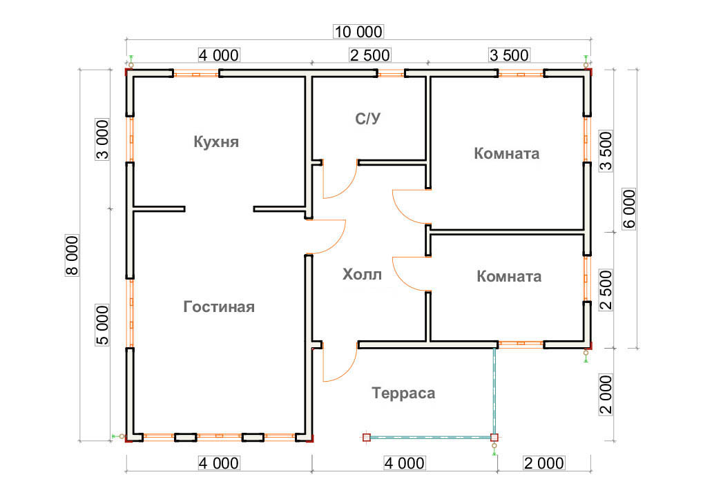 План дома 10 на 10 с террасой